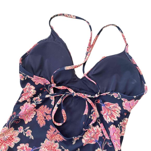 Old Navy Floral Halter V-Neck Ruffle Cross-Back Tankini Large Blue Floral - Picture 6 of 10